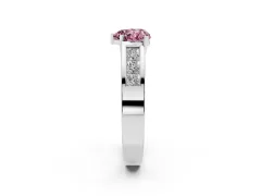 Fancy Pink Heart Cut Diamond Solitaire Ring Set in Platinum with Channel-Set Accent Stones and Prong Setting