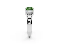 Fancy Green Princess Cut Diamond Three-Stone Ring Set in Silver with Round Side Stones and Classic Band