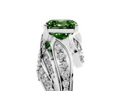 Fancy Green Asscher Cut Diamond Solitaire Ring Set in Silver with Layered Twist Pavé Band