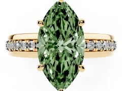 Fancy Green Marquise Cut Diamond Solitaire Ring Set in Yellow gold with Channel Set Band and Prong Setting