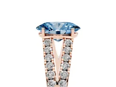 Fancy Blue Oval Cut Diamond Split Shank Pavé Engagement Ring Set in Rose gold with Prong-Held Center Stone