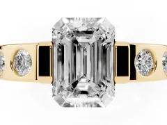 Emerald Cut Diamond Channel-Set Band Ring Set in Yellow gold with Bezel Prong Setting