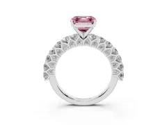 Fancy Pink Asscher Cut Diamond Solitaire Ring Set in Platinum with Shared Prong Pavé Band