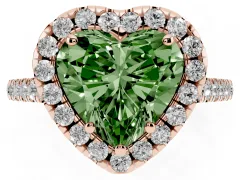 Fancy Green Heart Cut Diamond Pavé Halo Engagement Ring Set in Rose gold with Pavé Band and Prong Setting