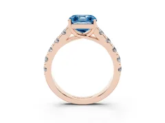 Fancy Blue Asscher Cut Diamond Solitaire Ring Set in Rose gold with Cut-Down Micro Pavé Band and Prong Setting