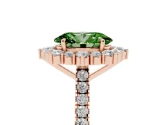 Fancy Green Oval Cut Diamond Halo Ring Set in Rose gold with Pavé Band and Prong Setting