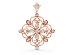 Vintage-Inspired Floral Diamond Pendant Set in Rose gold with Pavé Scrollwork