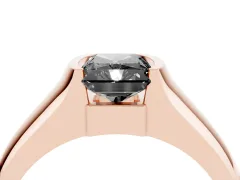 Fancy Black Radiant Cut Diamond Bezel Solitaire Ring Set in Rose gold with Wide Band