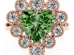 Fancy Green Heart Cut Diamond Cluster Halo Ring Set in Rose gold with Milgrain Bezel Accents and Plain Band