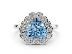 Fancy Blue Heart Cut Diamond Halo Cluster Engagement Ring Set in Silver with Solitaire Band and Prong Setting