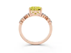 Fancy Yellow Radiant Cut Diamond Ring Set in Rose gold with Scattered Round Accents