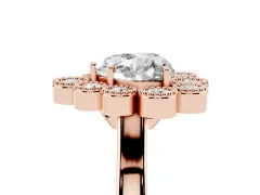 Heart Cut Diamond Cluster Halo Ring Set in Rose gold with Milgrain Bezel Accents and Plain Band