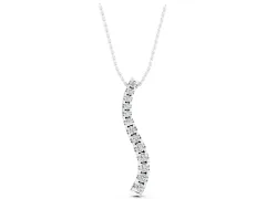 Curved Diamond Pendant Set in Silver with Prong-Set Round Stones