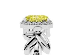 Fancy Yellow Radiant Cut Diamond Halo Floral Band Ring Set in Silver with Prong Setting