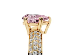 Fancy Pink Pear Cut Diamond Solitaire Ring Set in Yellow gold with Multi-Row Round Pavé Band and Prong Setting
