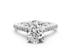 Oval Cut Diamond Solitaire Ring Set in White gold with Brilliant Pavé Band and Prong Setting
