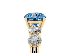 Fancy Blue Round Cut Diamond Five-Stone Prong Set Ring Set in Yellow gold with Classic Band