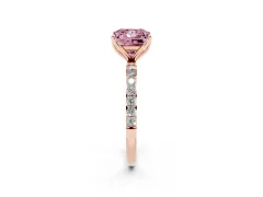 Fancy Pink Princess Cut Diamond Solitaire Engagement Ring Set in Rose gold with Round Pavé Band and Prong Setting