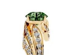 Fancy Green Round Cut Diamond Solitaire Ring Set in Yellow gold with Layered Twist Pavé Band