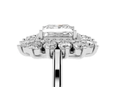 Princess Cut Diamond Floral Double Halo Ring Set in Silver with Round Petals