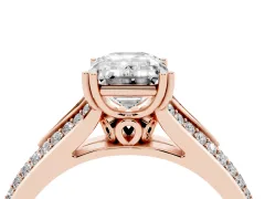Emerald Cut Diamond Split Shank Pavé Engagement Ring Set in Rose gold with Prong-Set Center Stone