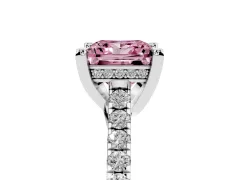 Fancy Pink Princess Cut Diamond Solitaire Ring Set in Platinum with Brilliant Pavé Band and Prong Setting