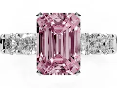 Fancy Pink Emerald Cut Diamond Five-Stone Prong Set Engagement Ring Set in White gold with Channel Band