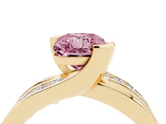 Fancy Pink Radiant Cut Diamond Solitaire Ring Set in Yellow gold with Channel Set Split Shank and Tension Prongs