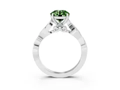 Fancy Green Round Cut Diamond Vine Band Solitaire Ring Set in Platinum with Milgrain Prong Setting