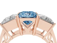 Fancy Blue Princess Cut Diamond Three-Stone Ring Set in Rose gold with Textured Band