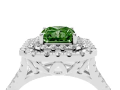 Fancy Green Radiant Cut Diamond Double Halo Ring Set in Silver with Pavé Split Shank and Prong Setting