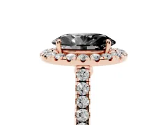 Fancy Black Oval Cut Diamond Halo Pavé Engagement Ring Set in Rose gold with Prong Setting