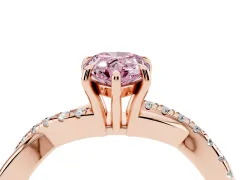 Fancy Pink Pear Cut Diamond Twisted Pavé Band Ring Set in Rose gold with Prong Setting