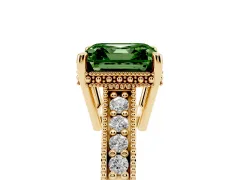 Fancy Green Asscher Cut Diamond Solitaire Pavé Milgrain Engagement Ring Set in Yellow gold with Prong Setting