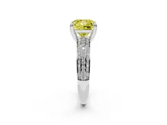 Fancy Yellow Princess Cut Diamond Solitaire Ring Set in Silver with Multi-Row Round Pavé Band and Prong Setting