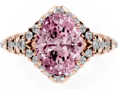 Fancy Pink Oval Cut Diamond Solitaire Ring Set in Rose gold with Hidden Halo and Pavé Band