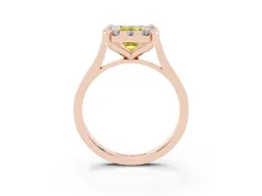 Fancy Yellow Emerald Cut Diamond Cluster Halo Solitaire Ring Set in Rose gold with Prong Setting