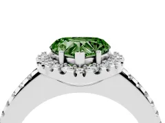 Fancy Green Heart Cut Diamond Pavé Halo Ring Set in White gold with Prong Setting