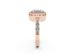 Emerald Cut Diamond Halo Ring Set in Rose gold with Pavé Shank and Prong Setting