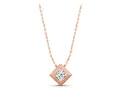 Princess Cut Diamond Pendant Set in Rose gold with Bezel and Delicate Chain