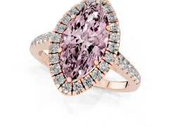 Fancy Pink Marquise Cut Diamond Halo Pavé Engagement Ring Set in Rose gold with Prong Setting