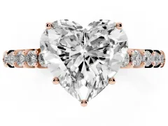 Heart Cut Diamond Solitaire Engagement Ring Set in Rose gold with Pavé Band and Prong Setting