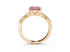 Fancy Pink Radiant Cut Diamond Ring Set in Yellow gold with Scattered Round Accents