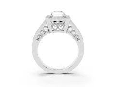 Radiant Cut Diamond Halo Ring Set in Platinum with Stone-Set Split Shank and Milgrain Edges