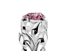 Fancy Pink Heart Cut Diamond Leaf-Inspired Engagement Ring Set in Silver with Round Accents