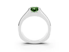 Fancy Green Radiant Cut Diamond Bezel Solitaire Ring Set in White gold with Wide Band