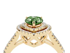 Fancy Green Pear Cut Diamond Double Halo Ring Set in Yellow gold with Pavé Band