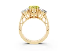 Fancy Yellow Heart Cut Diamond Three-Stone Ring Set in Yellow gold with Textured Band