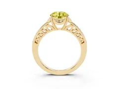 Fancy Yellow Round Cut Diamond Halo Ring Set in Yellow gold with Channel Set Band and Prong Setting