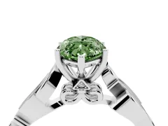 Fancy Green Marquise Cut Diamond Vine Band Solitaire Ring Set in Platinum with Milgrain Prong Setting